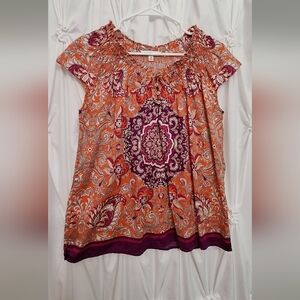Women's Paisley Print Top - Orange and Purple
